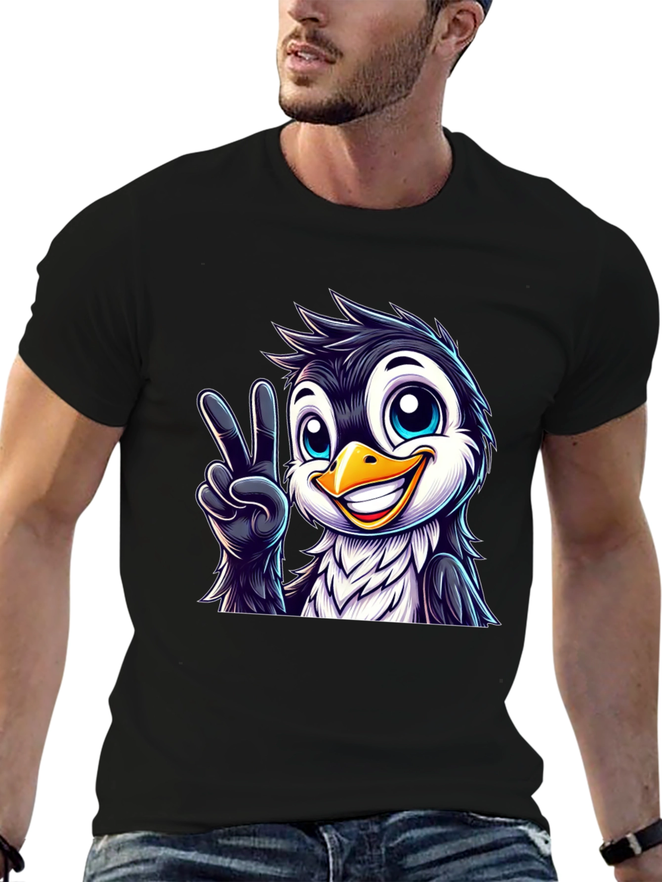 Peace Penguin Graphic Tee - Mens Black T-Shirt