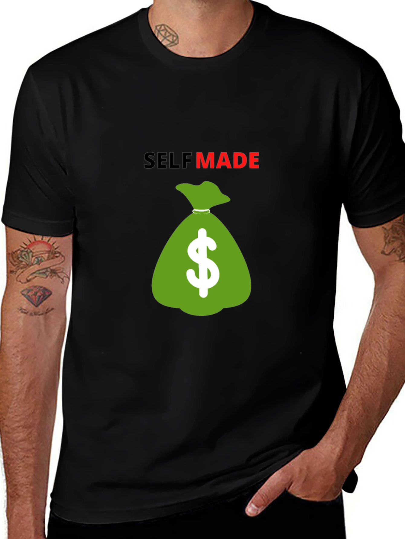 Self Made Money Bag T-Shirt - Black Cotton Blend