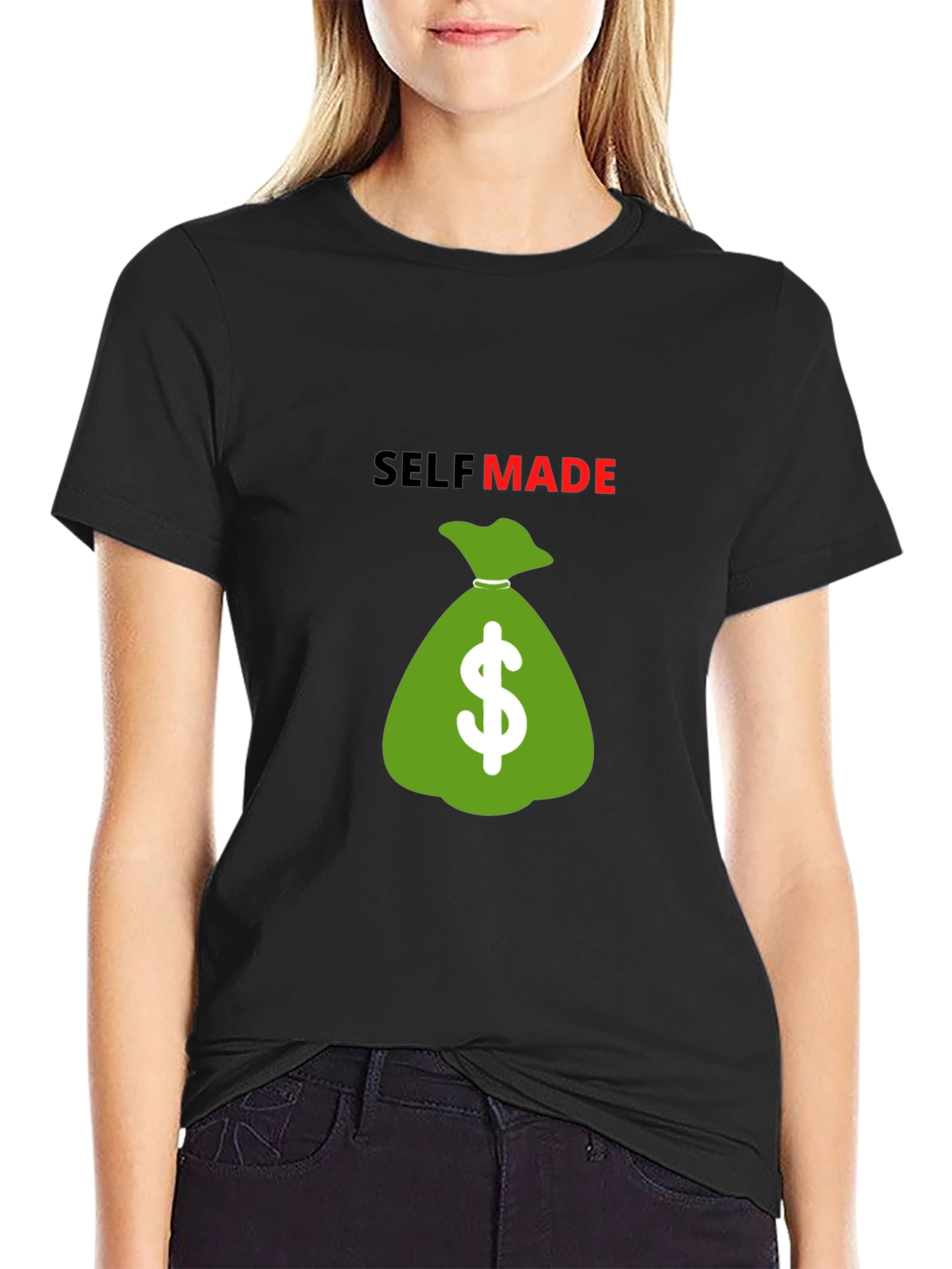 Self Made Money Bag T-Shirt - Black Cotton Blend