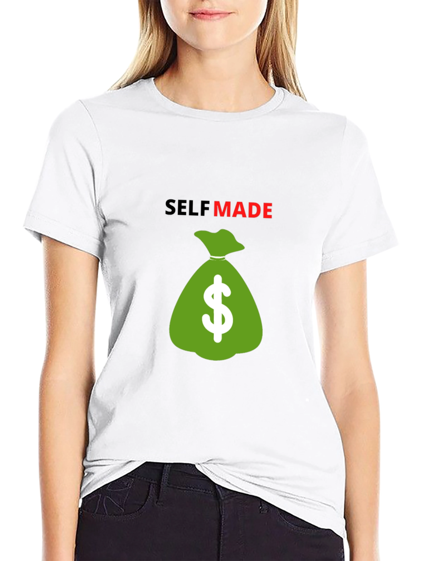 Self Made Money Bag T-Shirt - Black Cotton Blend