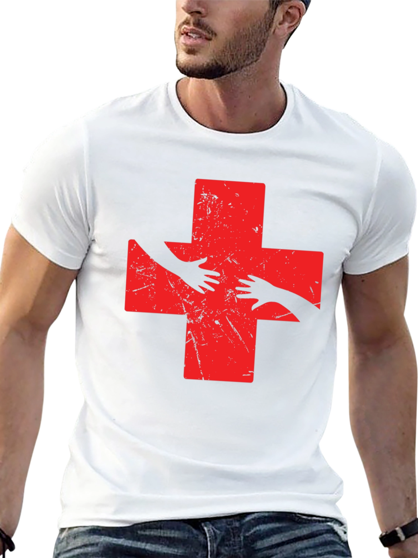 Distressed Red Cross Hands T-Shirt