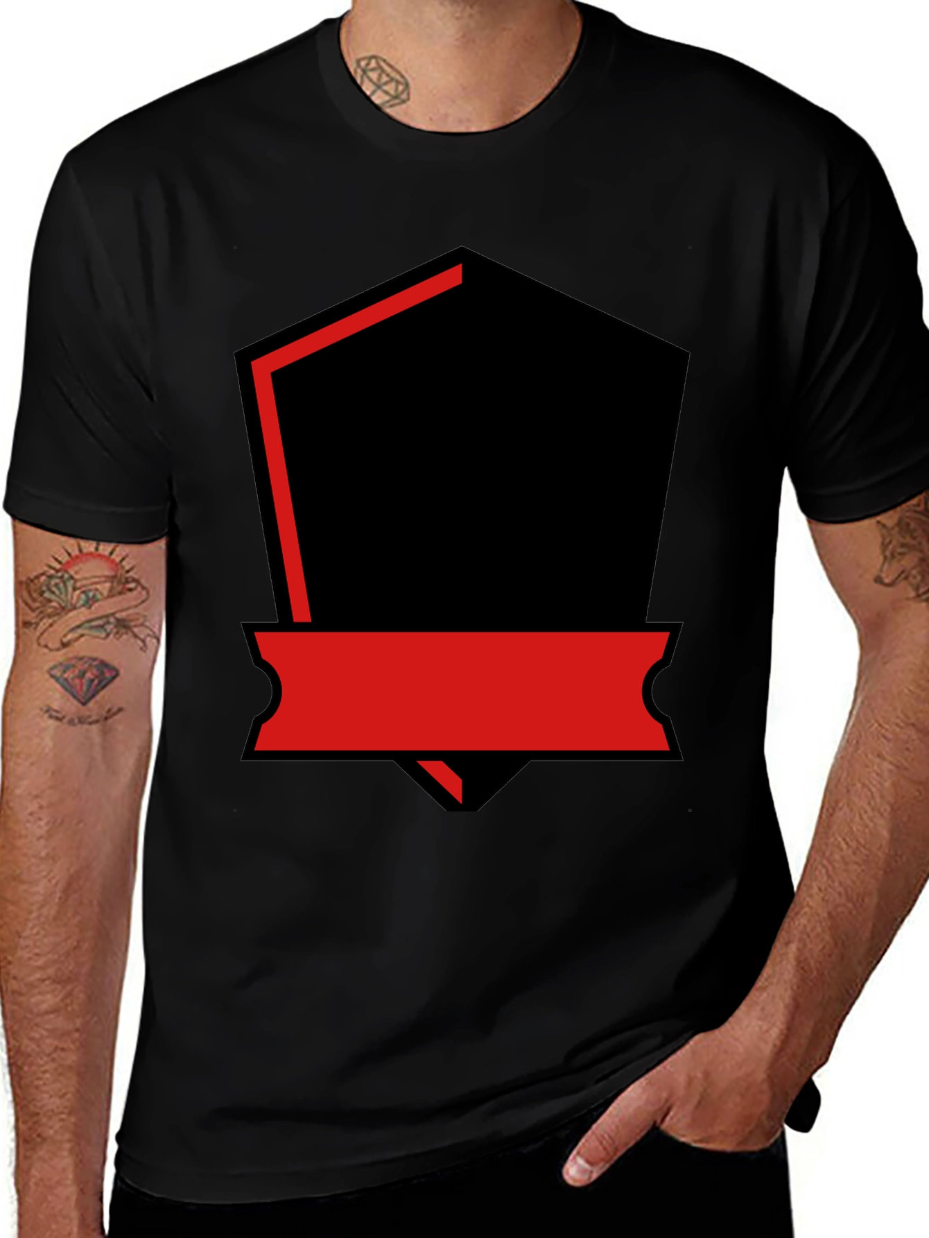Mens Black T-Shirt with Red and Black Graphic