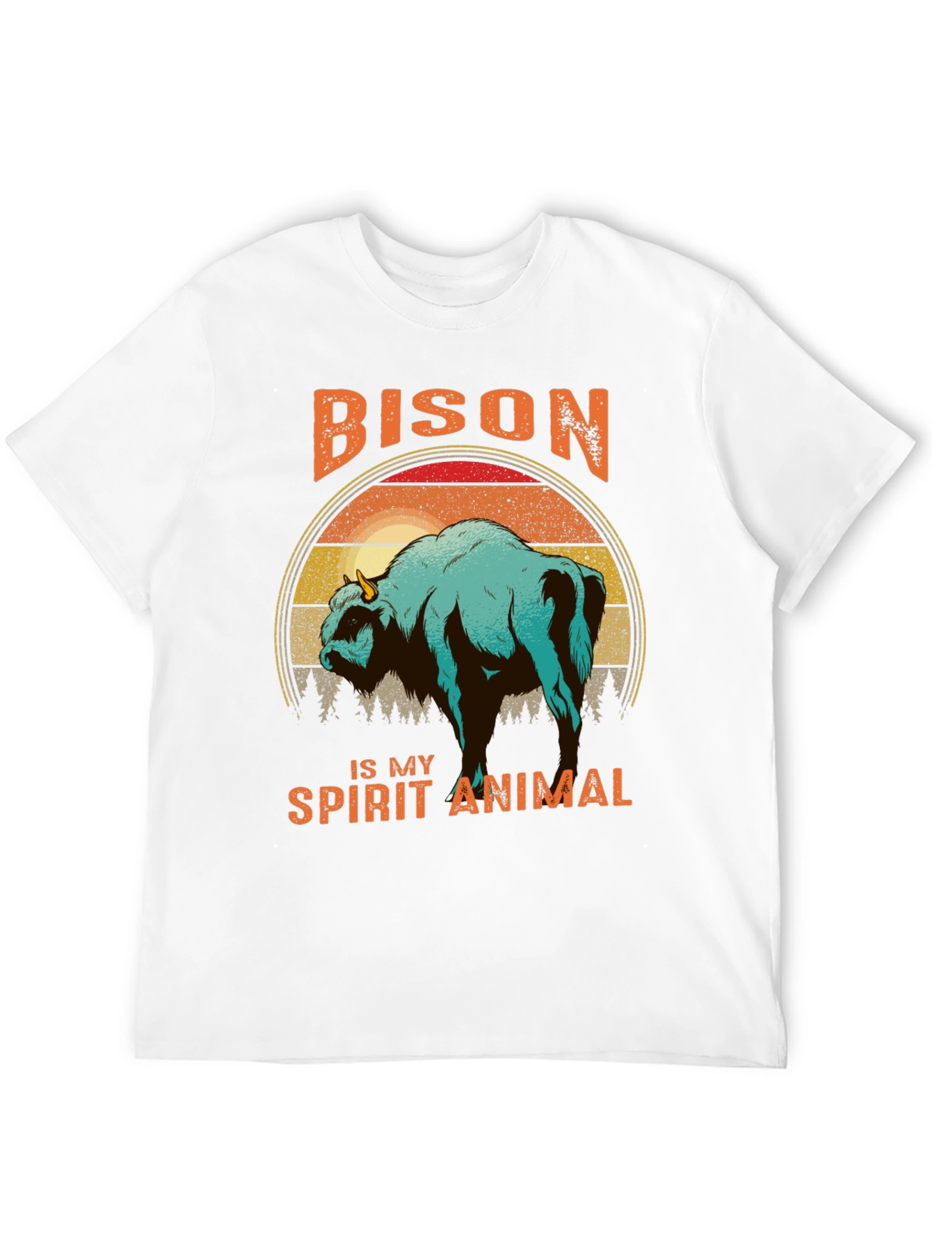 Bison Spirit Animal T-Shirt - Retro Sunset Design