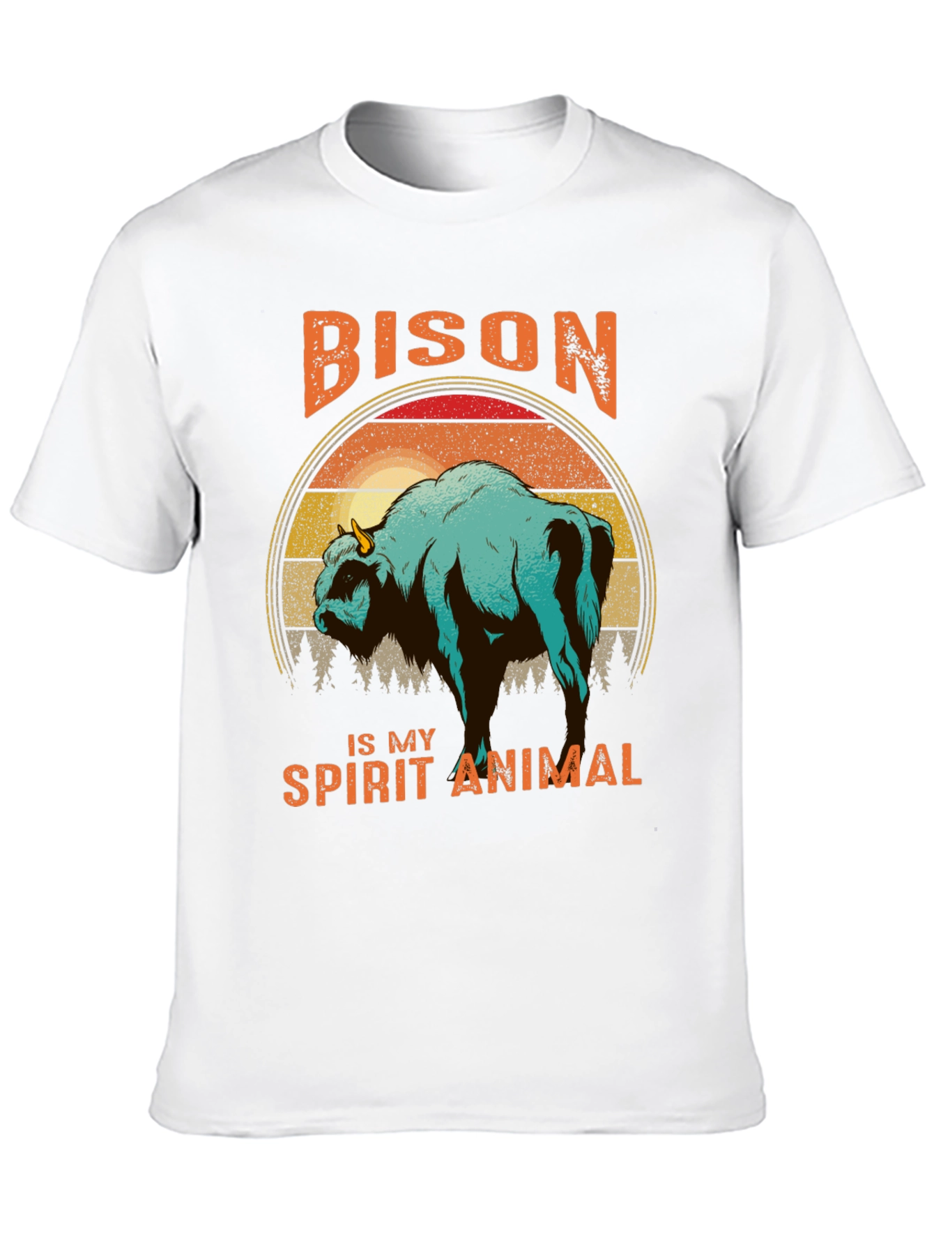 Bison Spirit Animal T-Shirt - Retro Sunset Design