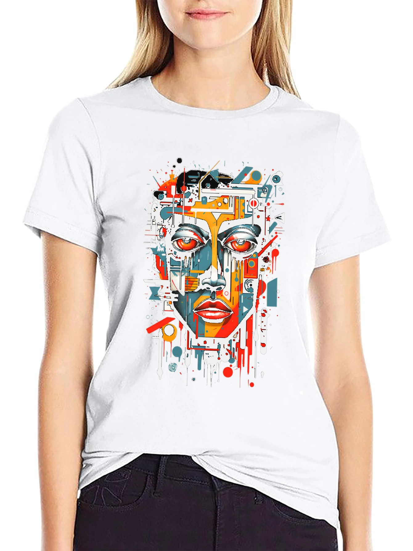 Abstract Face Graphic Tee - Modern Art T-Shirt
