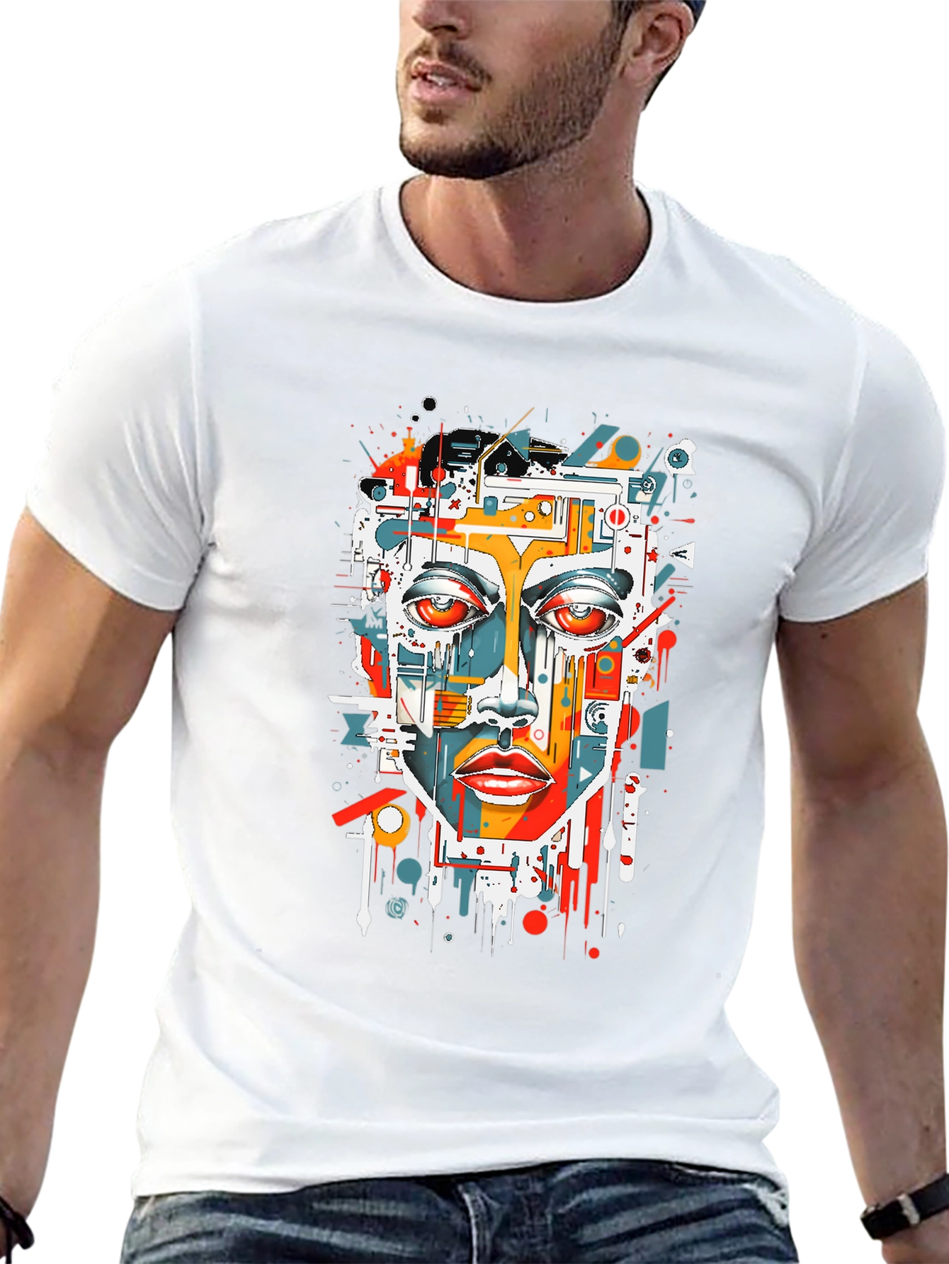 Abstract Face Graphic Tee - Modern Art T-Shirt
