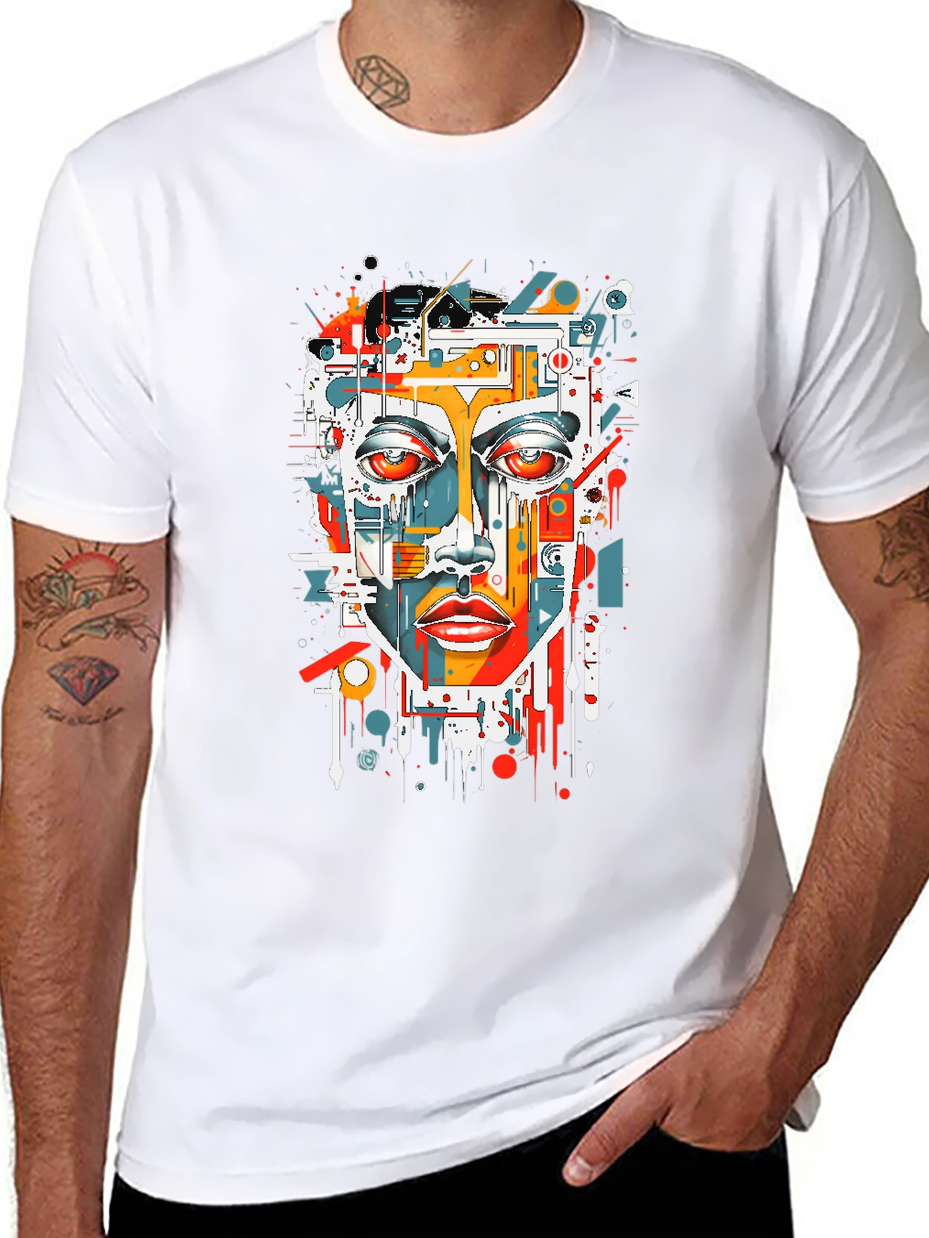 Abstract Face Graphic Tee - Modern Art T-Shirt