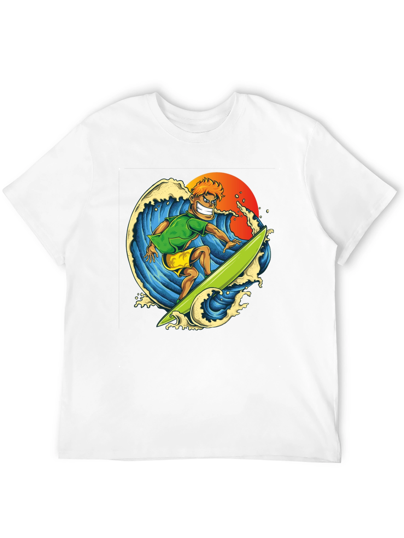 Surfer Dude Graphic Tee - Black Cotton T-Shirt