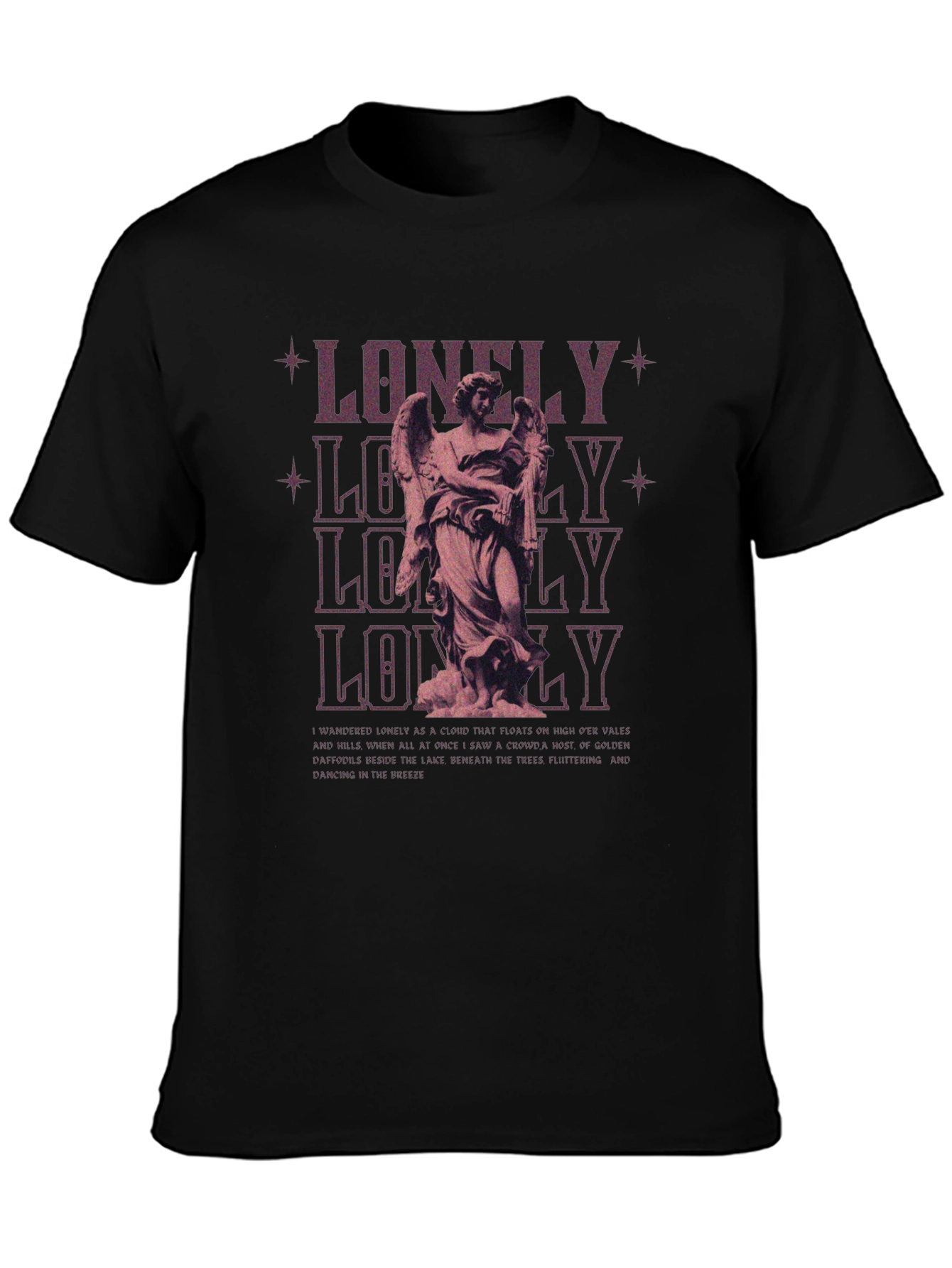 Lonely Angel Graphic Print Black T-Shirt