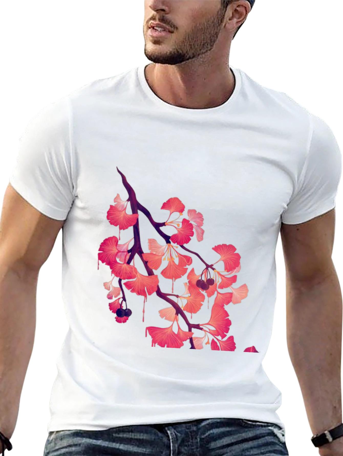 Ginkgo Print Black T-Shirt