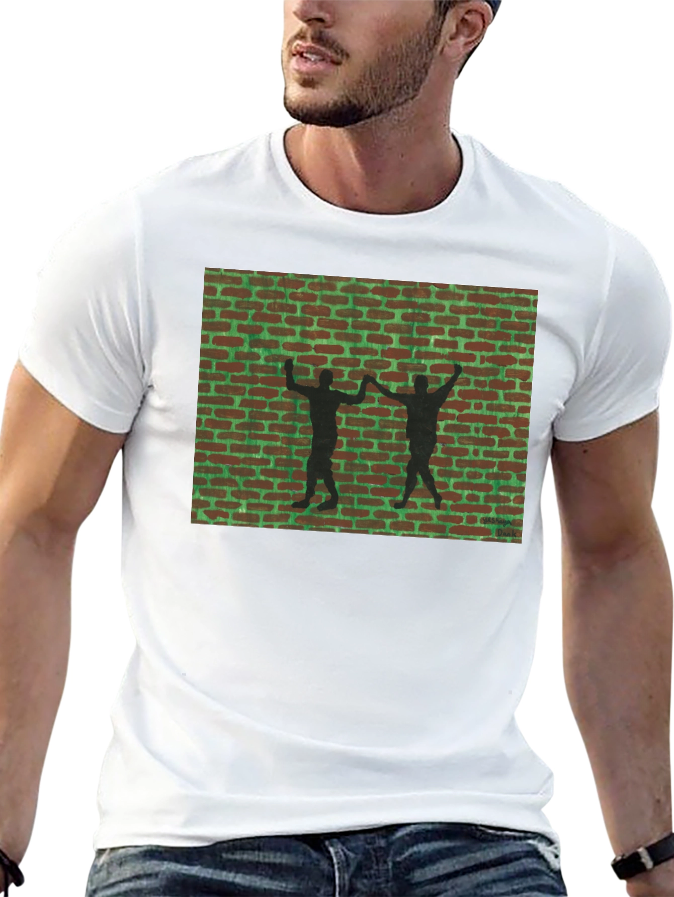 Retro Brick Wall Silhouette Graphic T-Shirt
