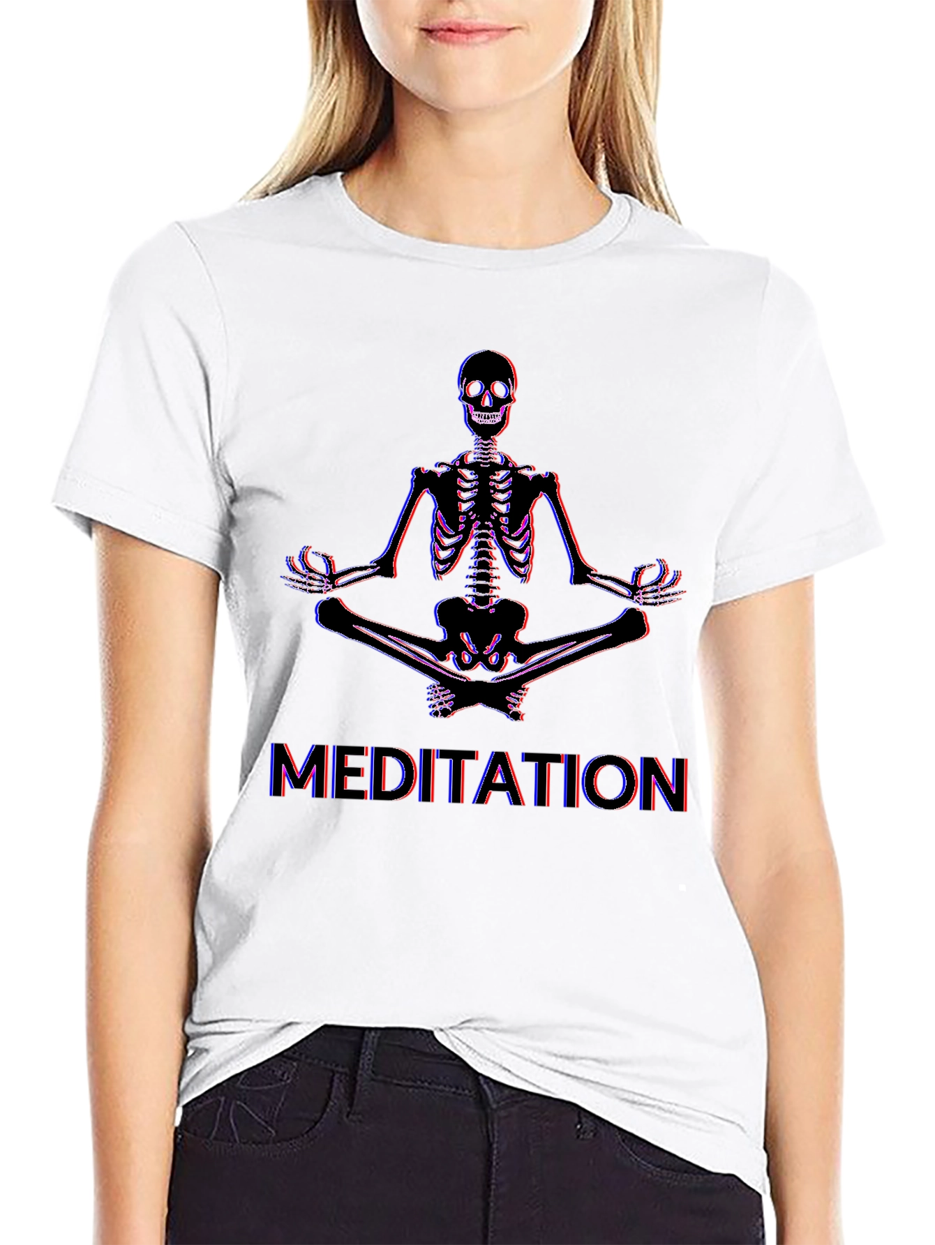Meditating Skeleton Graphic Tee - Black Cotton Blend