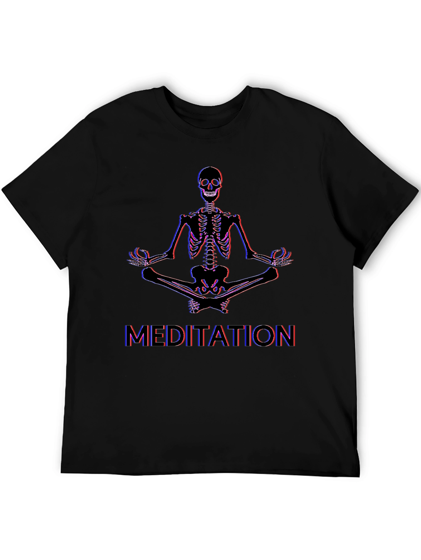 Meditating Skeleton Graphic Tee - Black Cotton Blend