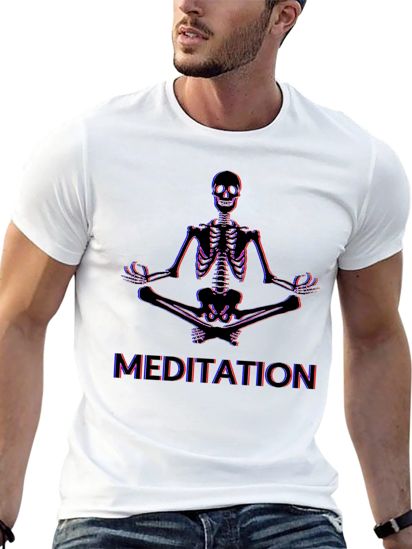 Meditating Skeleton Graphic Tee - Black Cotton Blend