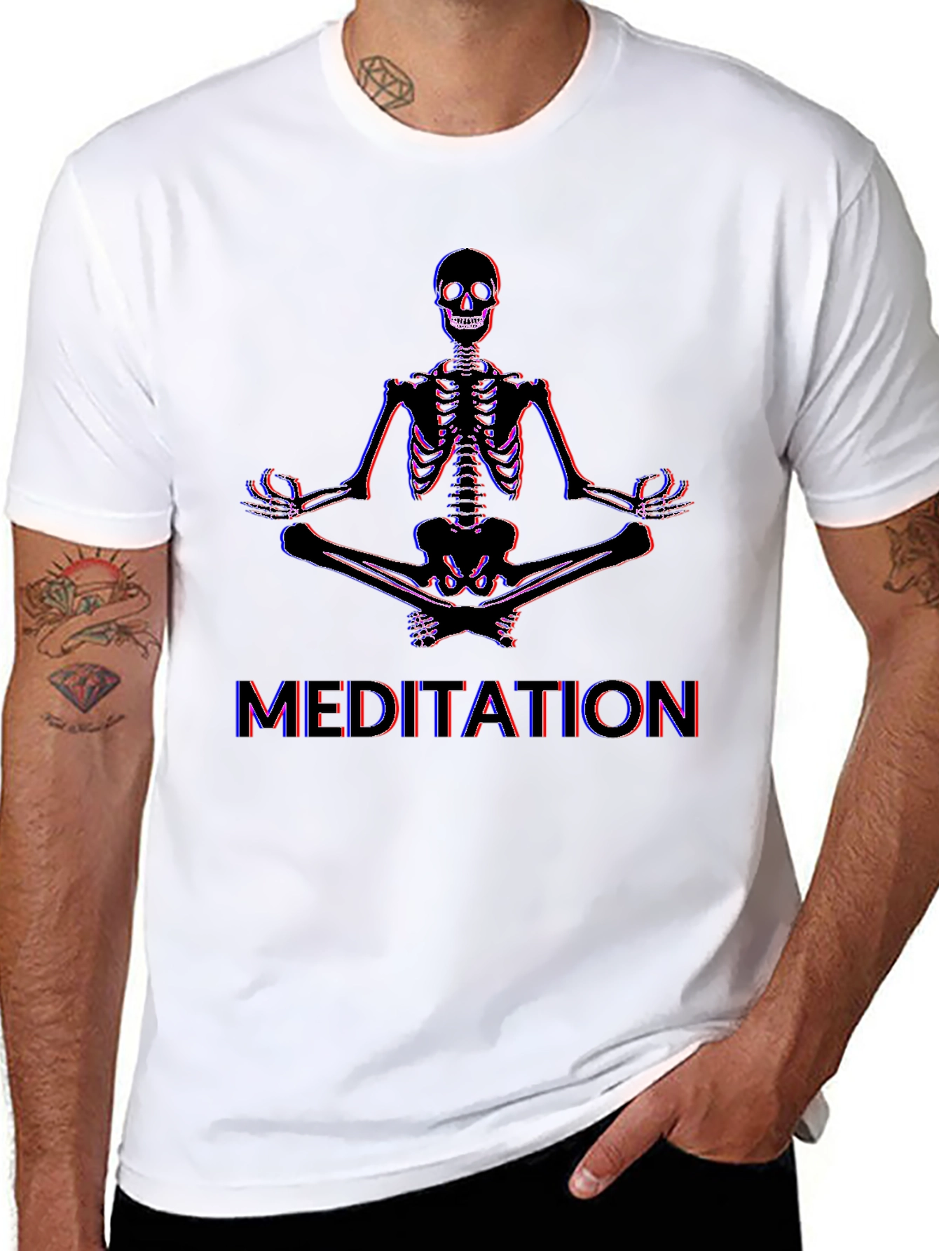 Meditating Skeleton Graphic Tee - Black Cotton Blend