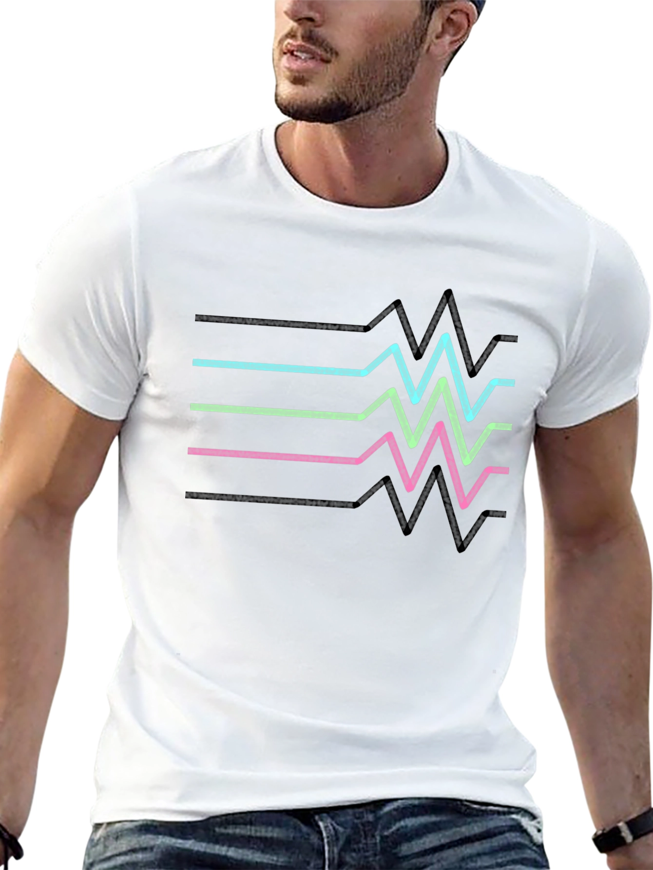 Retro Heartbeat Line T-Shirt - Black