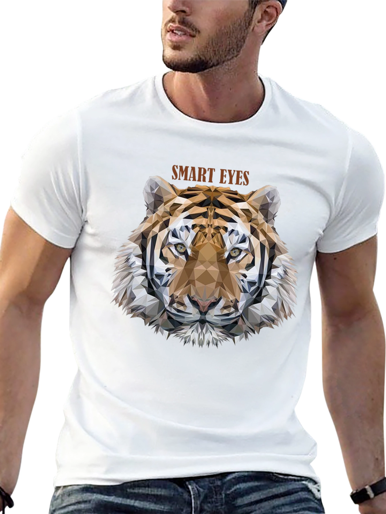Geometric Tiger Head T-Shirt - Smart Eyes Design