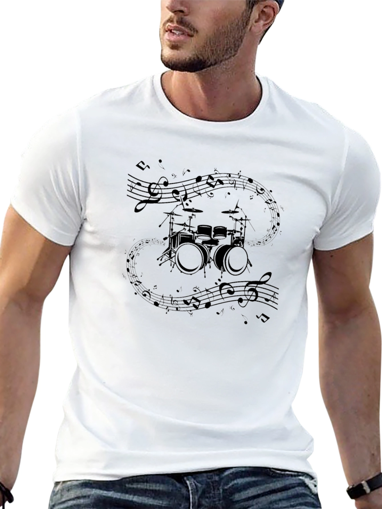 Drum Set & Notes Graphic Black Tee