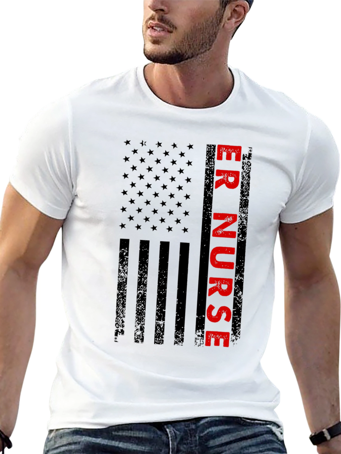 ER Nurse American Flag Graphic Tee - Patriotic Shirt