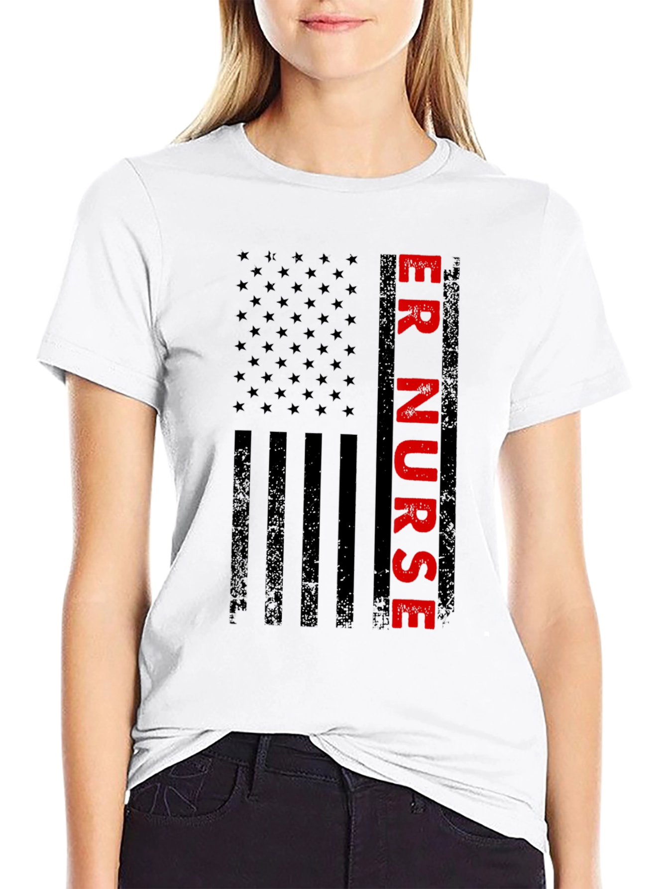 ER Nurse American Flag Graphic Tee - Patriotic Shirt