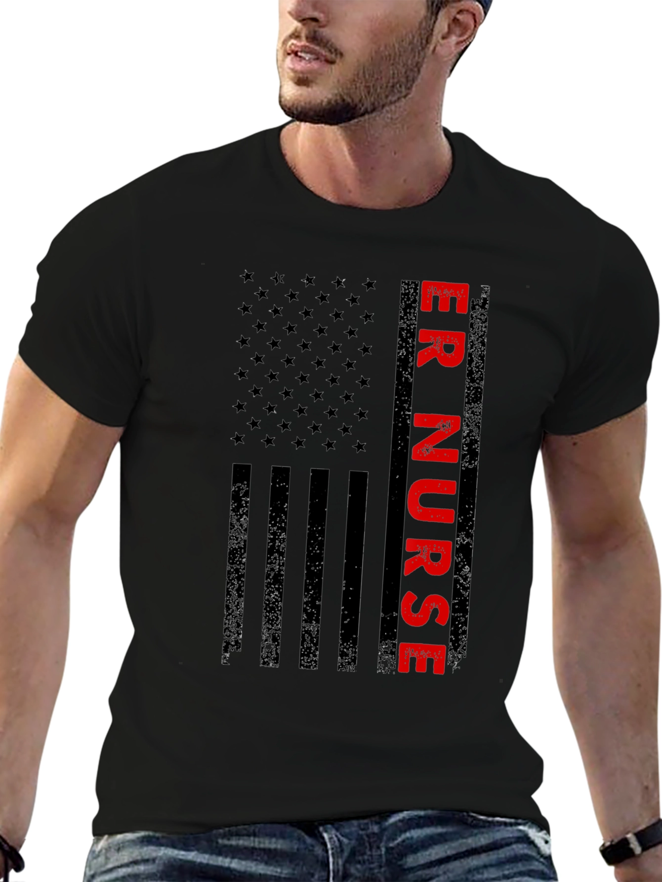 ER Nurse American Flag Graphic Tee - Patriotic Shirt