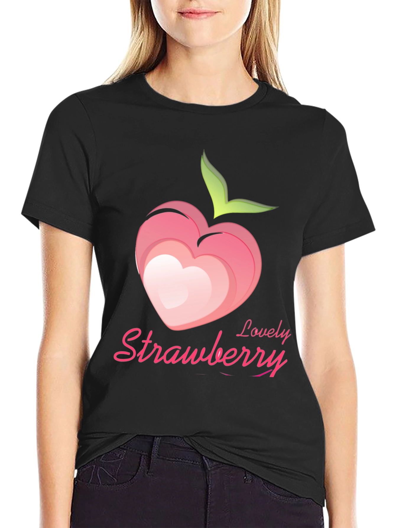 Lovely Strawberry Graphic Tee - Black