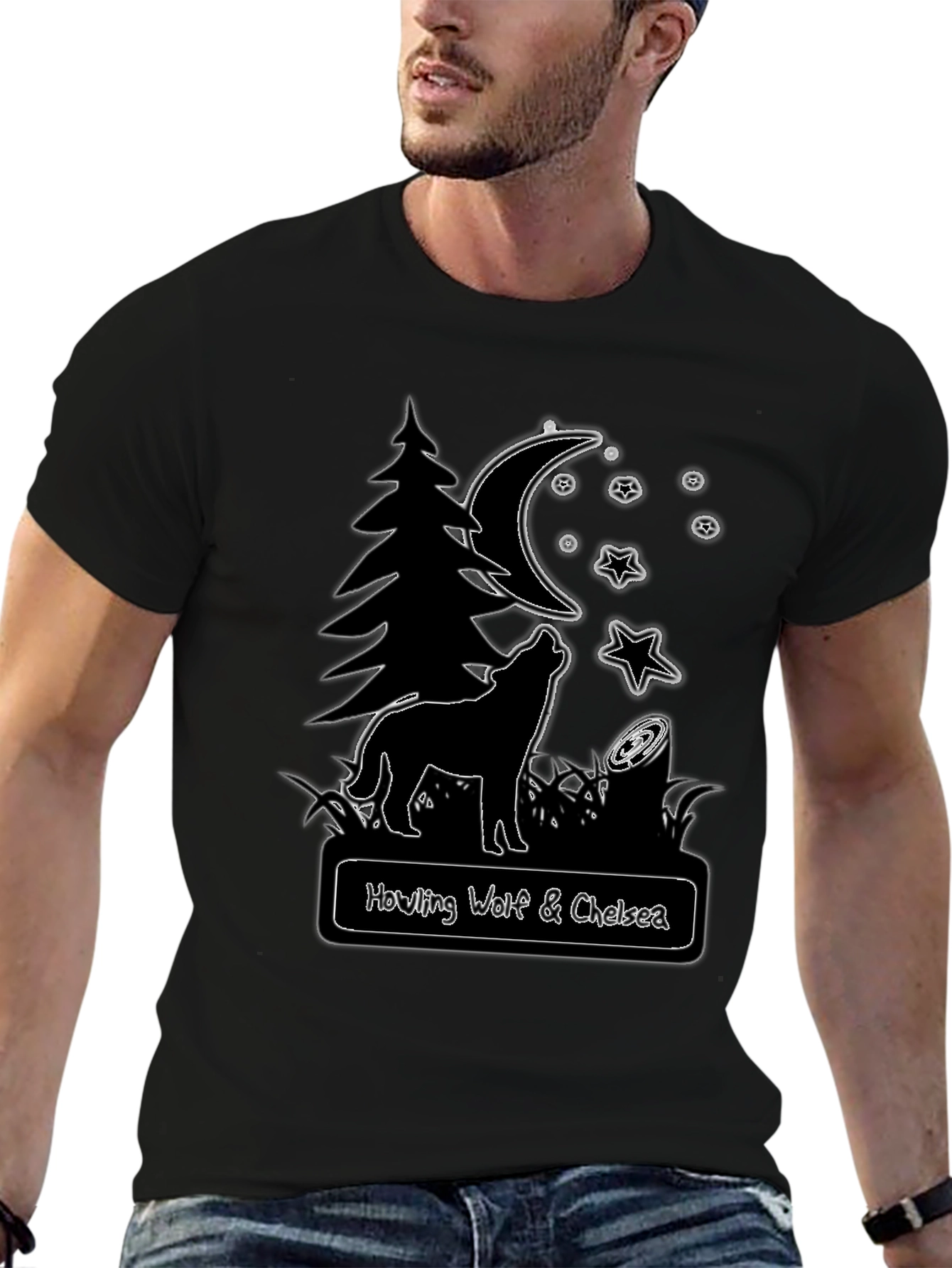 Howling Wolf & Chelsea Black Graphic T-Shirt