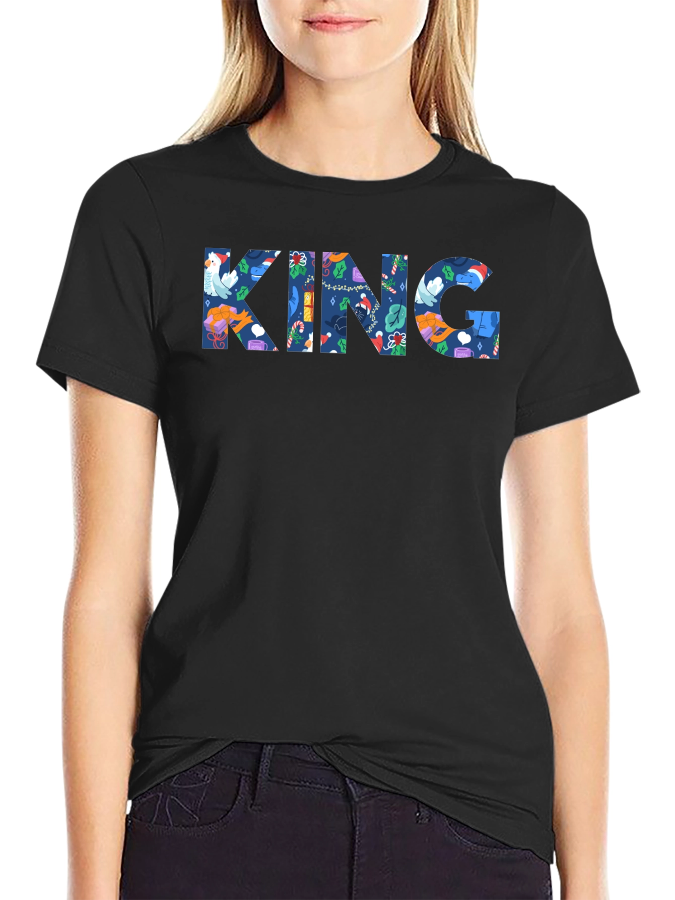 King Novelty Patterned Mens Black T-Shirt