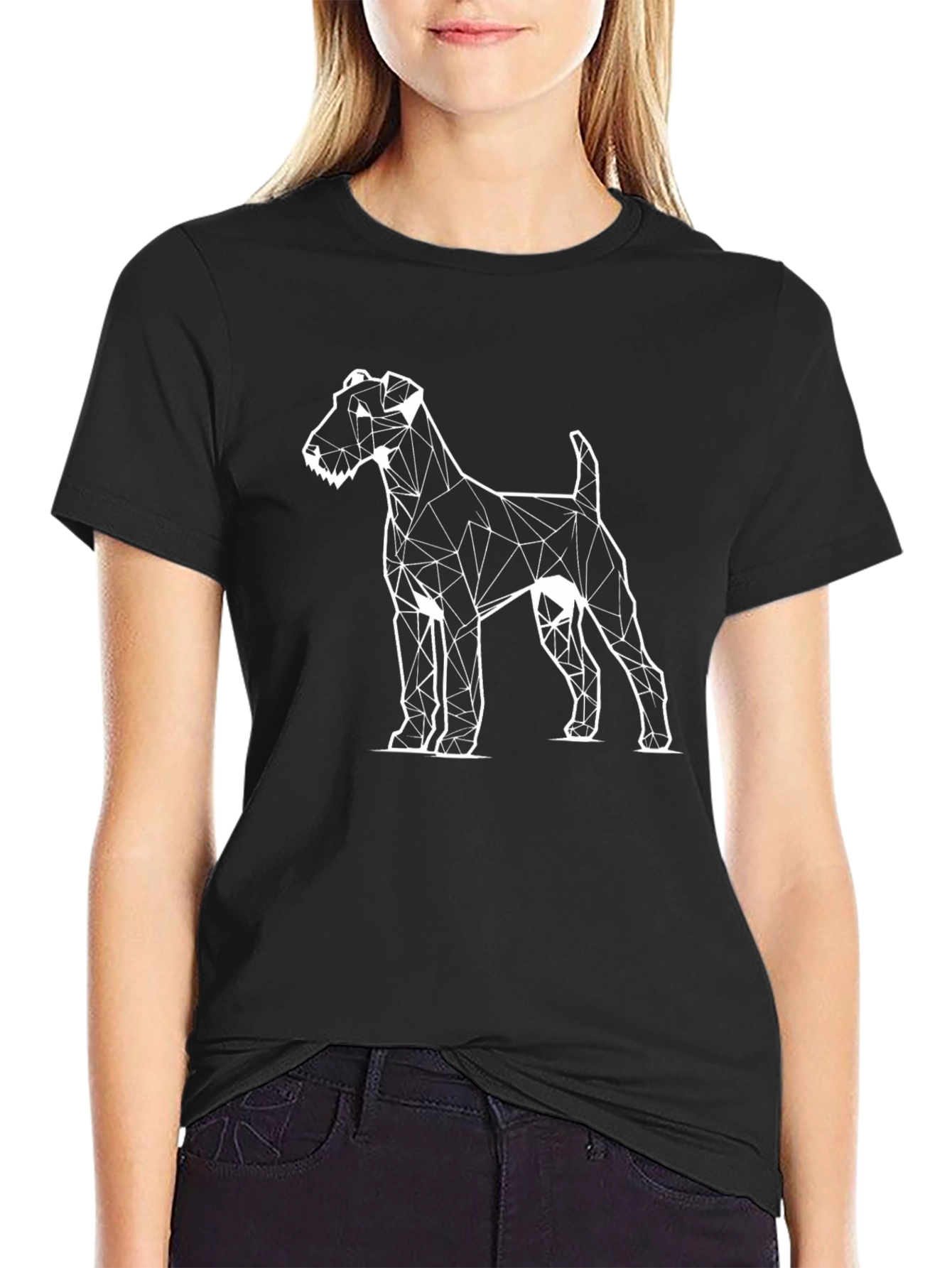 Geometric Dog Graphic T-Shirt - Black