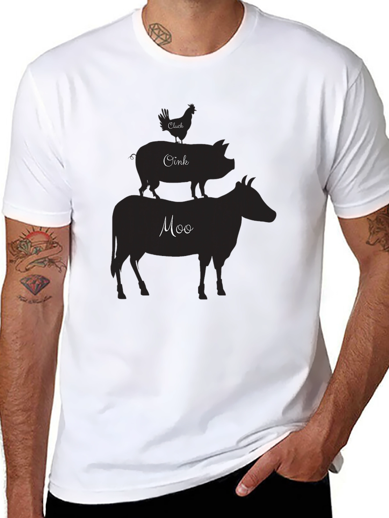 Farm Animal Stack T-Shirt - Chicken Pig Cow Design