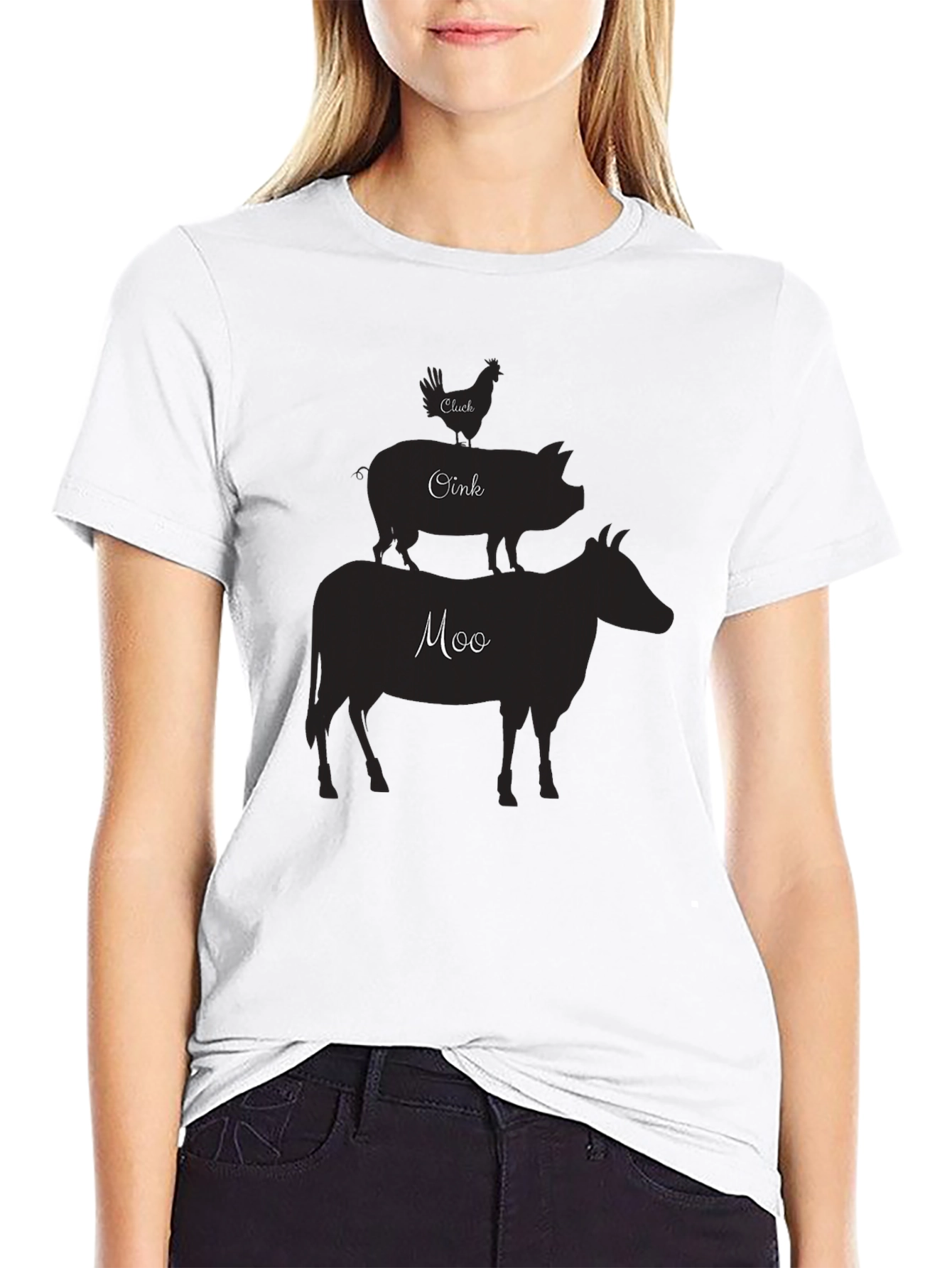 Farm Animal Stack T-Shirt - Chicken Pig Cow Design