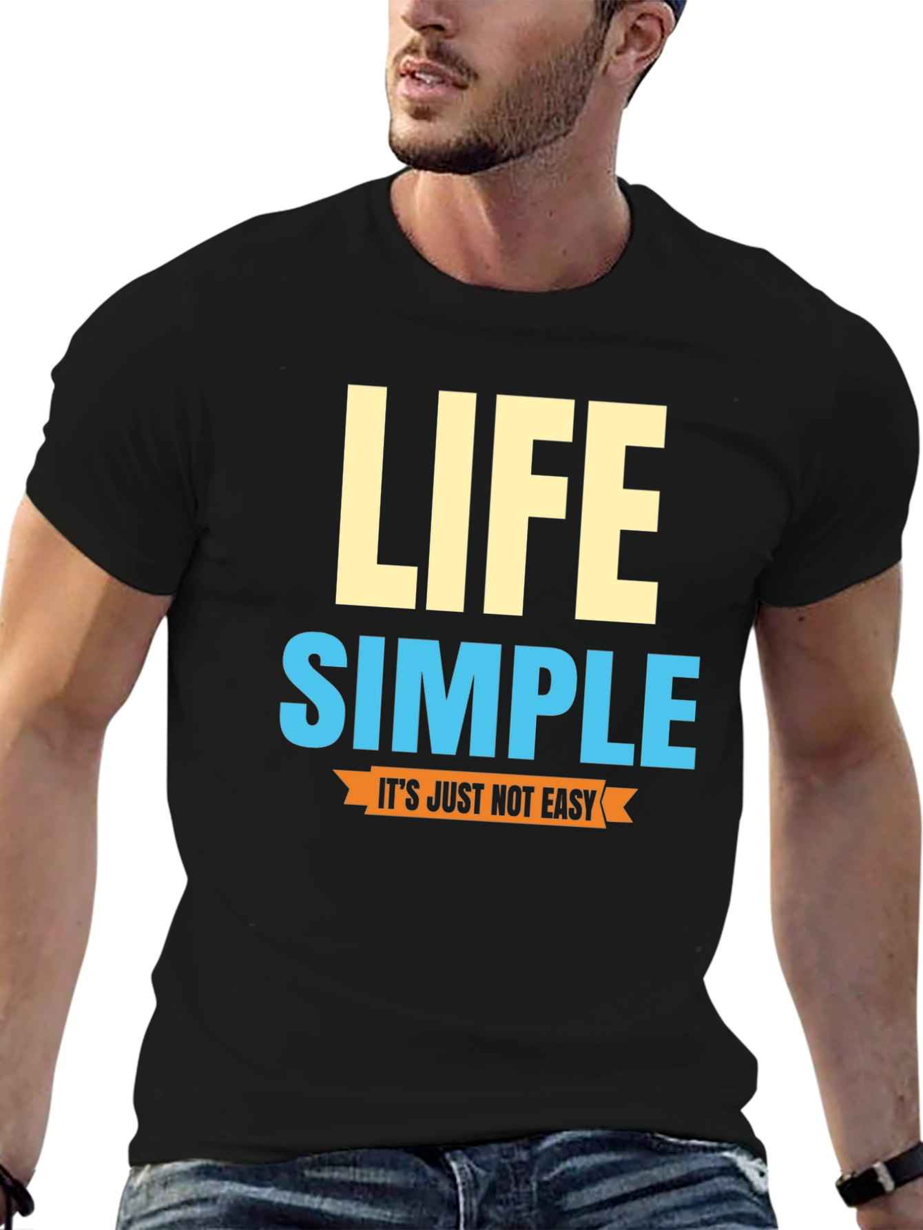 Life Simple Mens Black Graphic T-Shirt