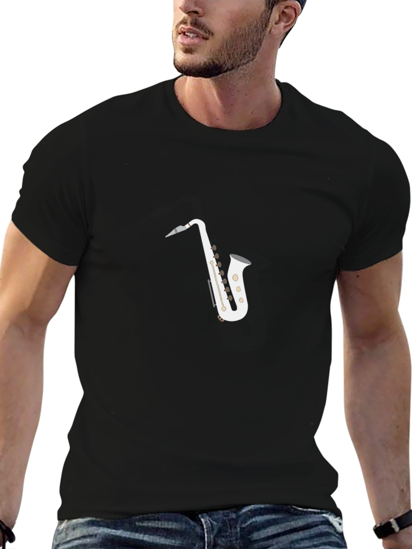 Saxophone Graphic T-Shirt - Black Casual Tee