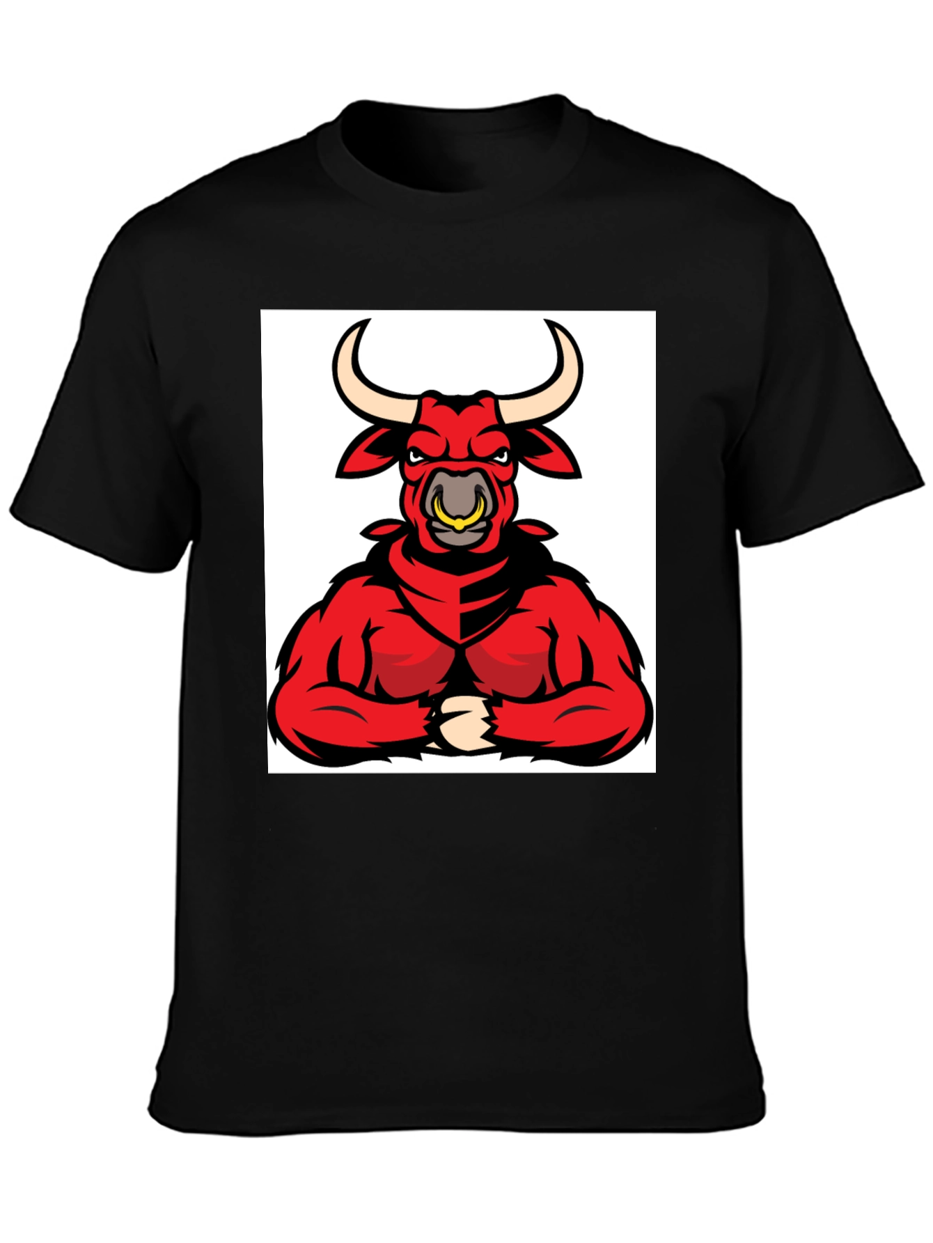 Mens Black T-Shirt with Red Bull Graphic