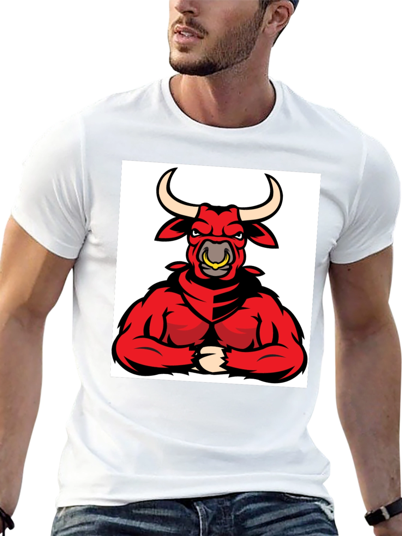 Mens Black T-Shirt with Red Bull Graphic