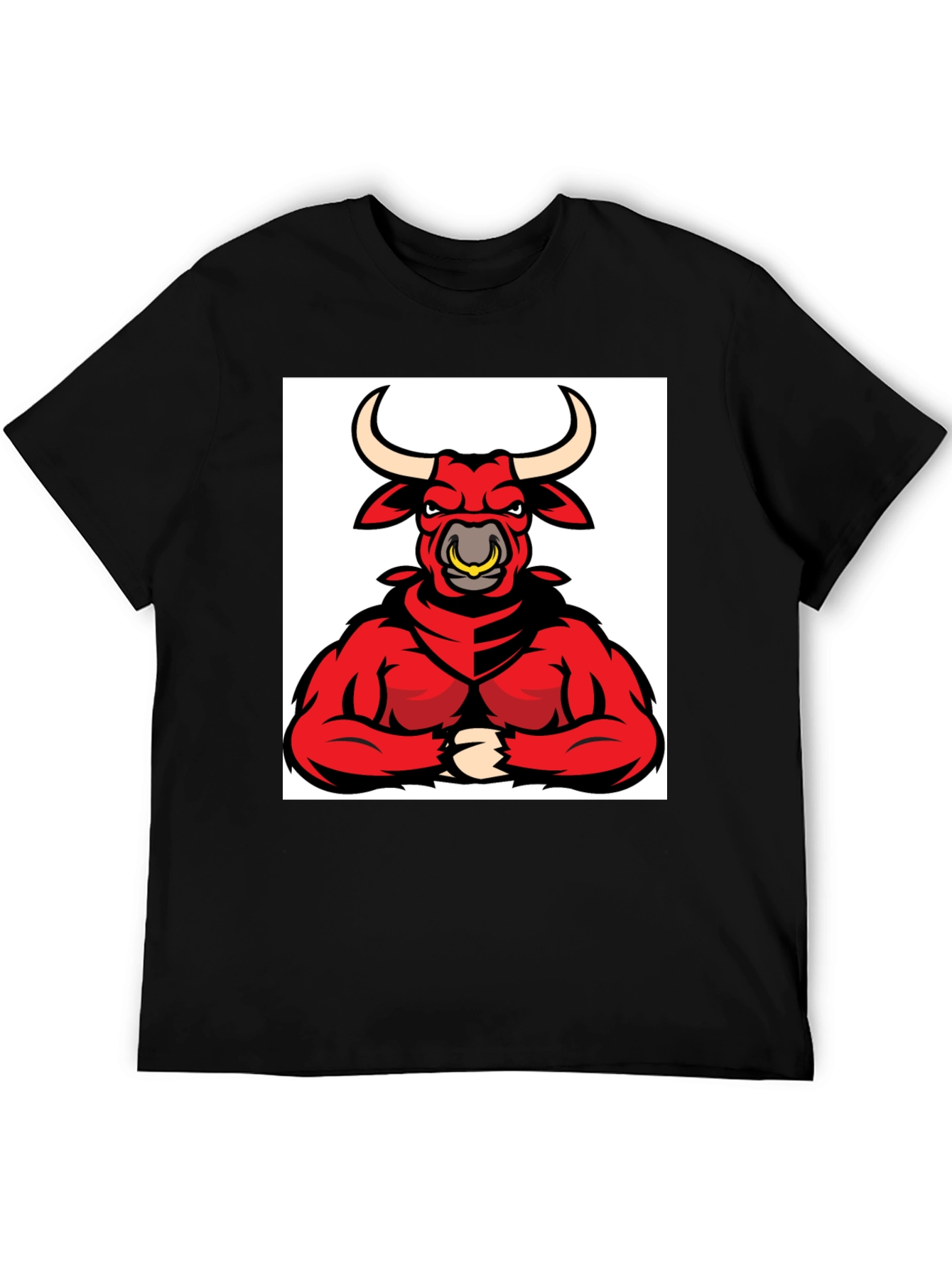 Mens Black T-Shirt with Red Bull Graphic
