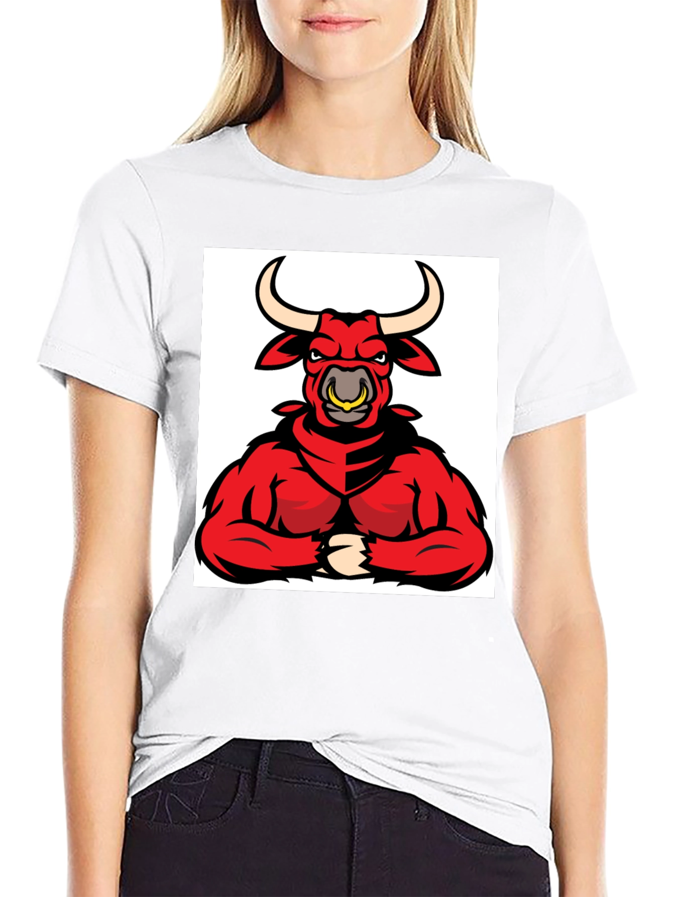 Mens Black T-Shirt with Red Bull Graphic