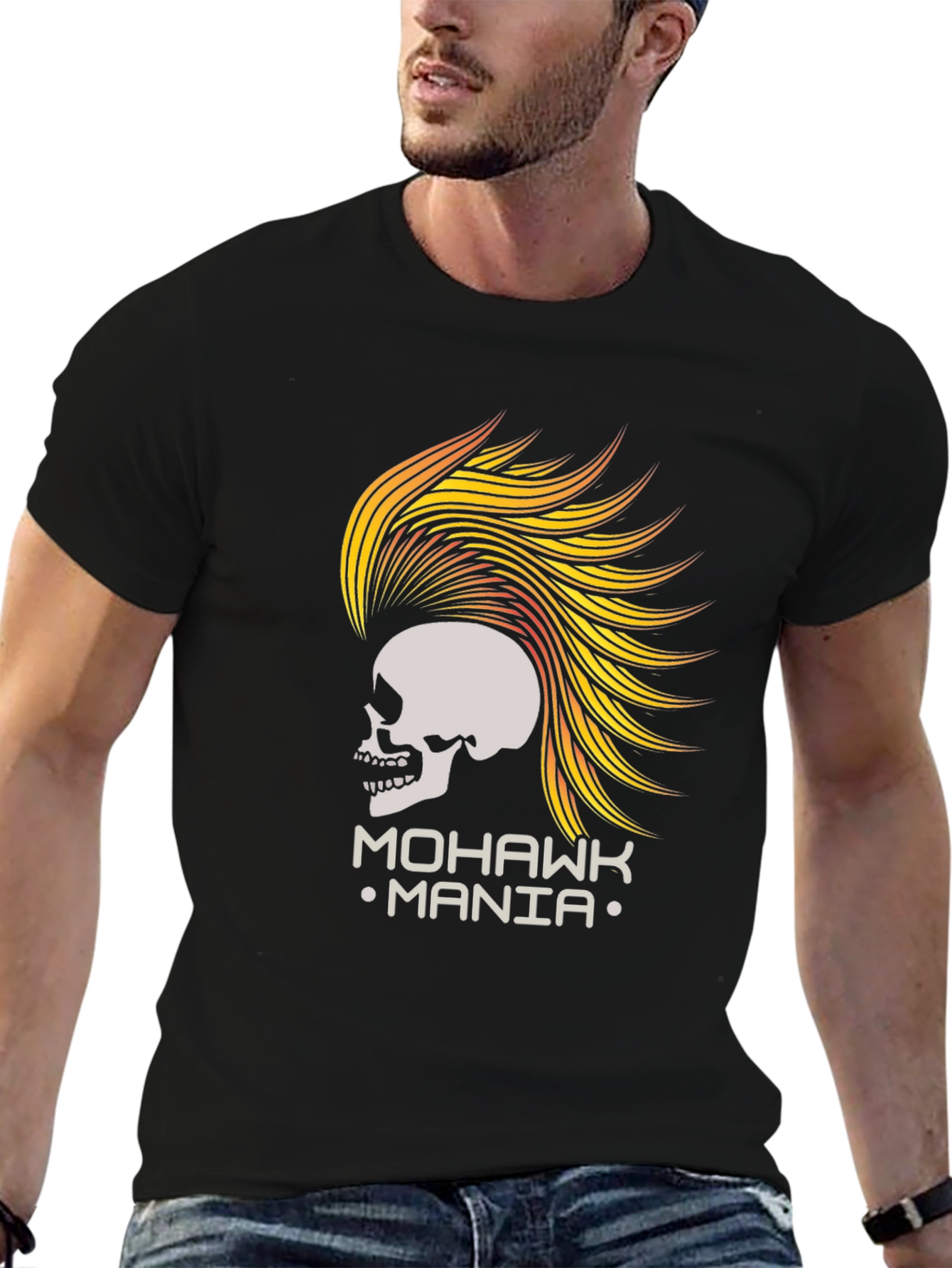 Mohawk Mania Skull Graphic Tee - Black T-Shirt