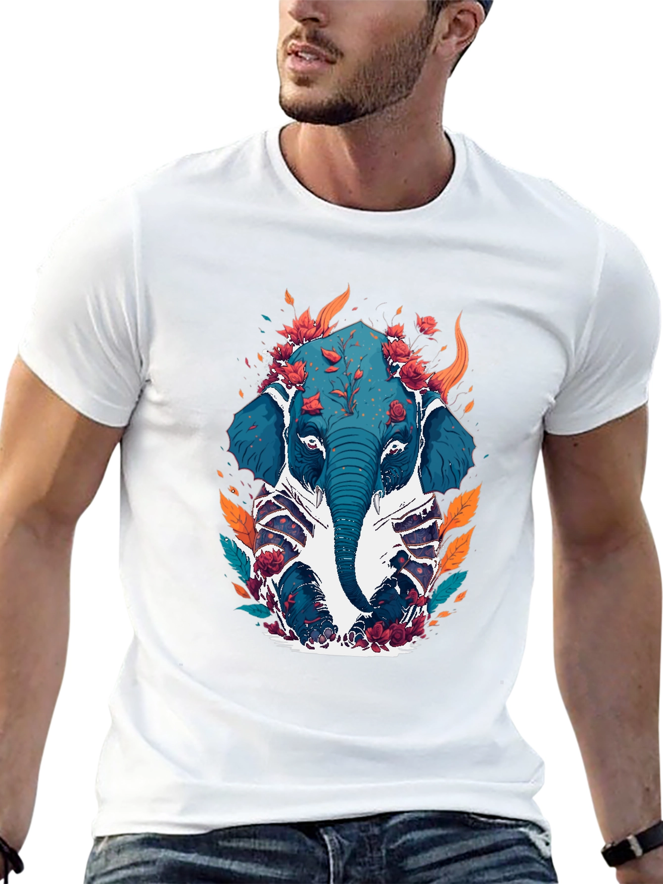 Floral Elephant Graphic Tee - Black Cotton Blend