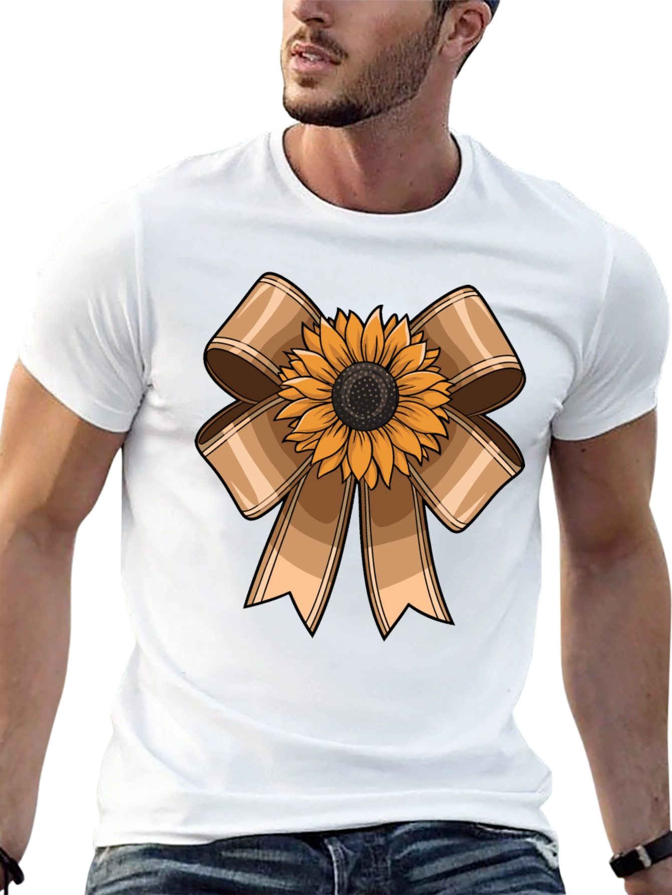 Sunflower Bow Graphic Tee - Casual Comfort