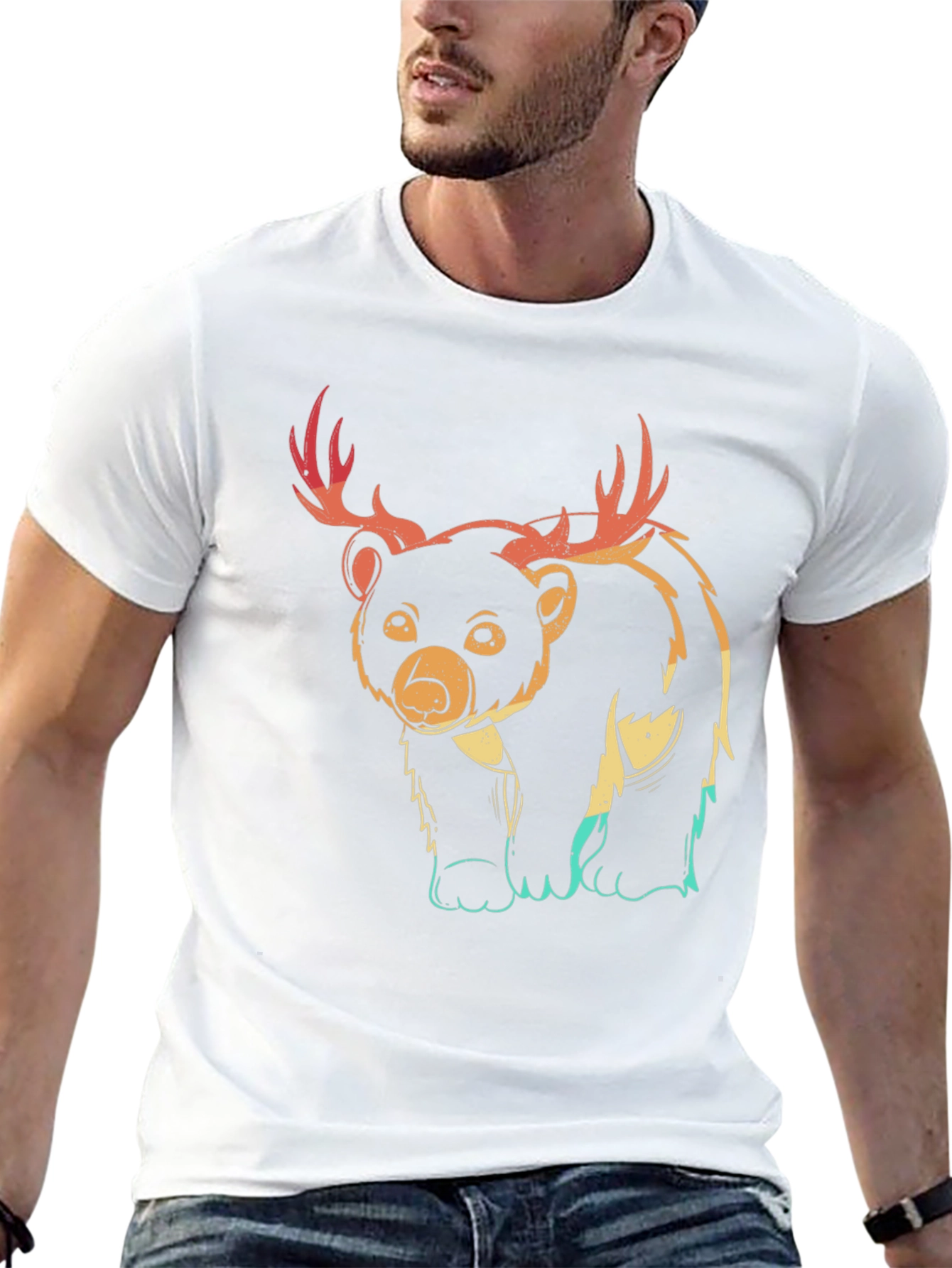 Bear with Antlers Graphic Tee - Black