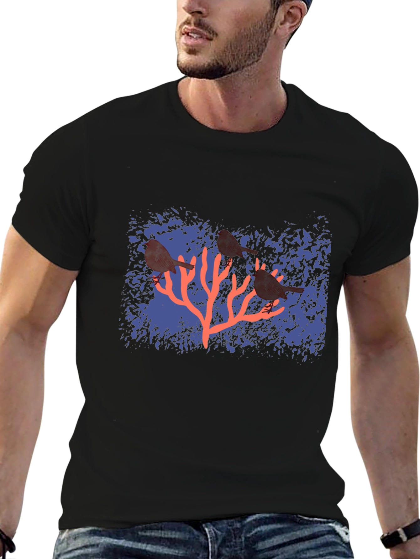 Birds on Coral Graphic T-Shirt