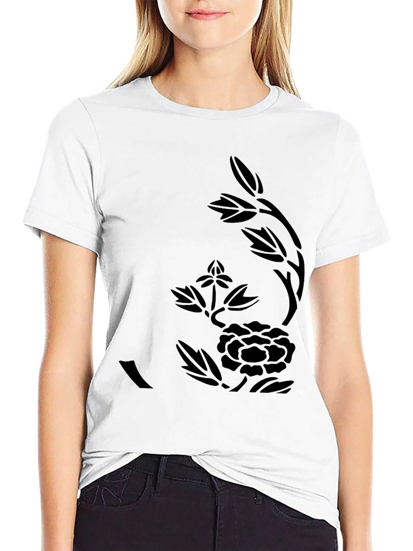 Black Floral Print Tee