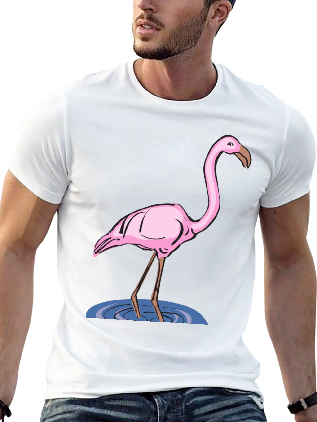 Flamingo Graphic Tee - Black Cotton T-Shirt