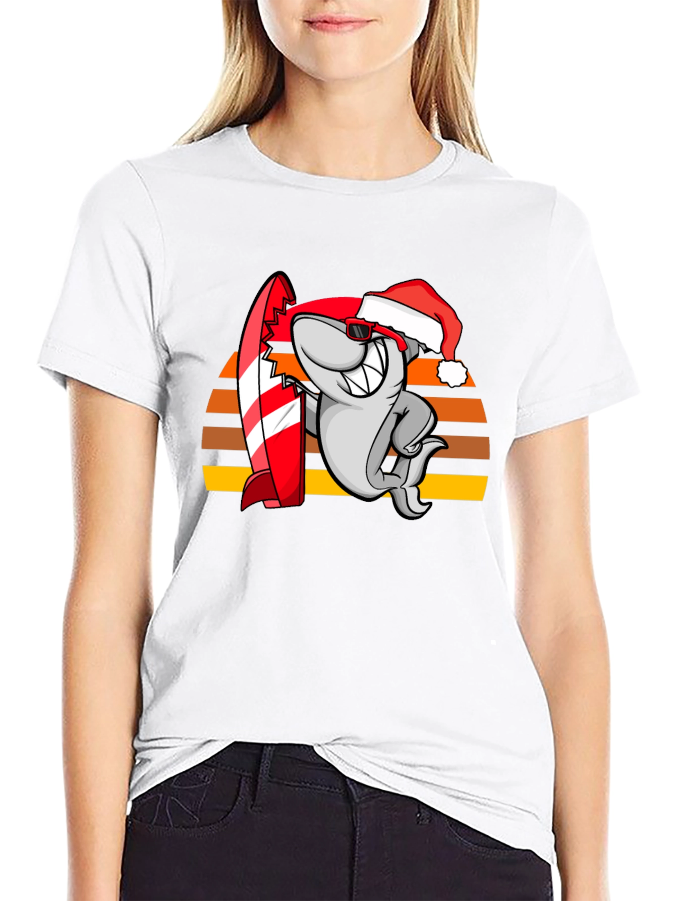 Shark Surfer Santa T-Shirt