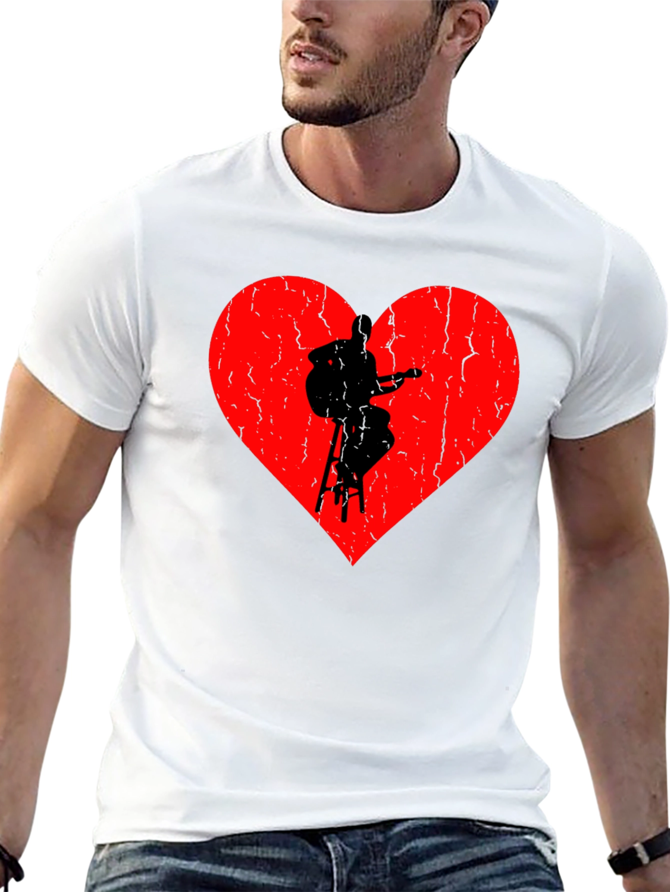 Heart Guitarist Graphic Black T-Shirt