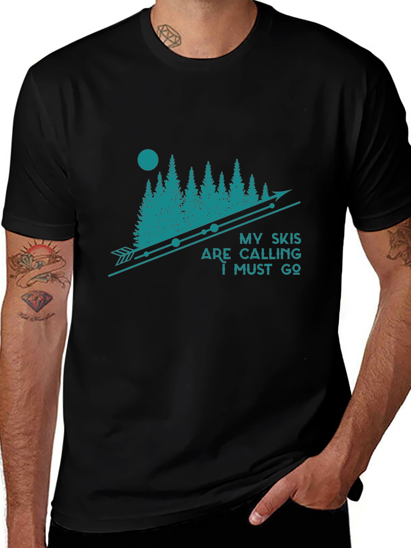 My Skis are Calling Black Graphic T-Shirt