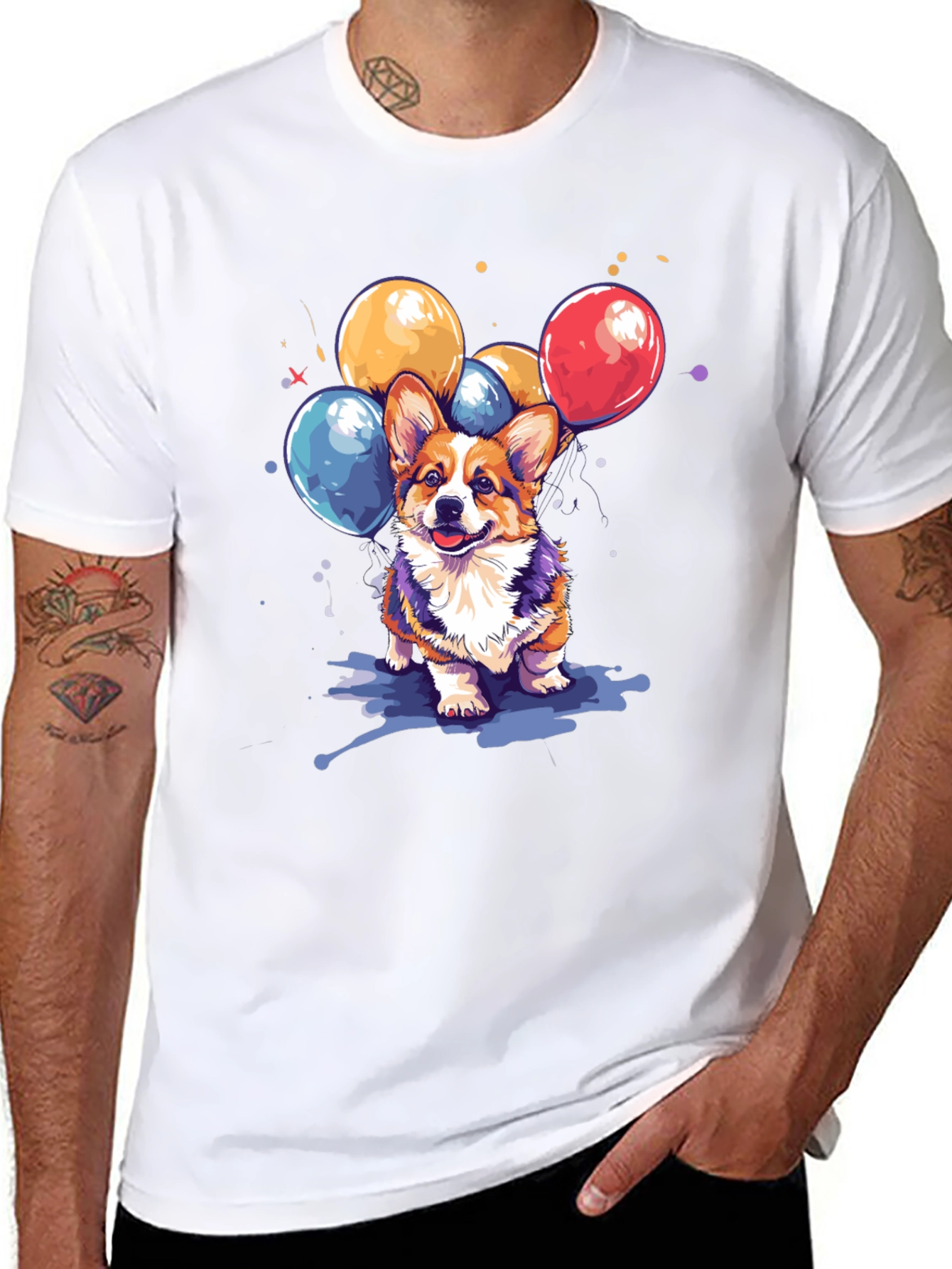 Corgi Dog with Balloons Graphic T-Shirt