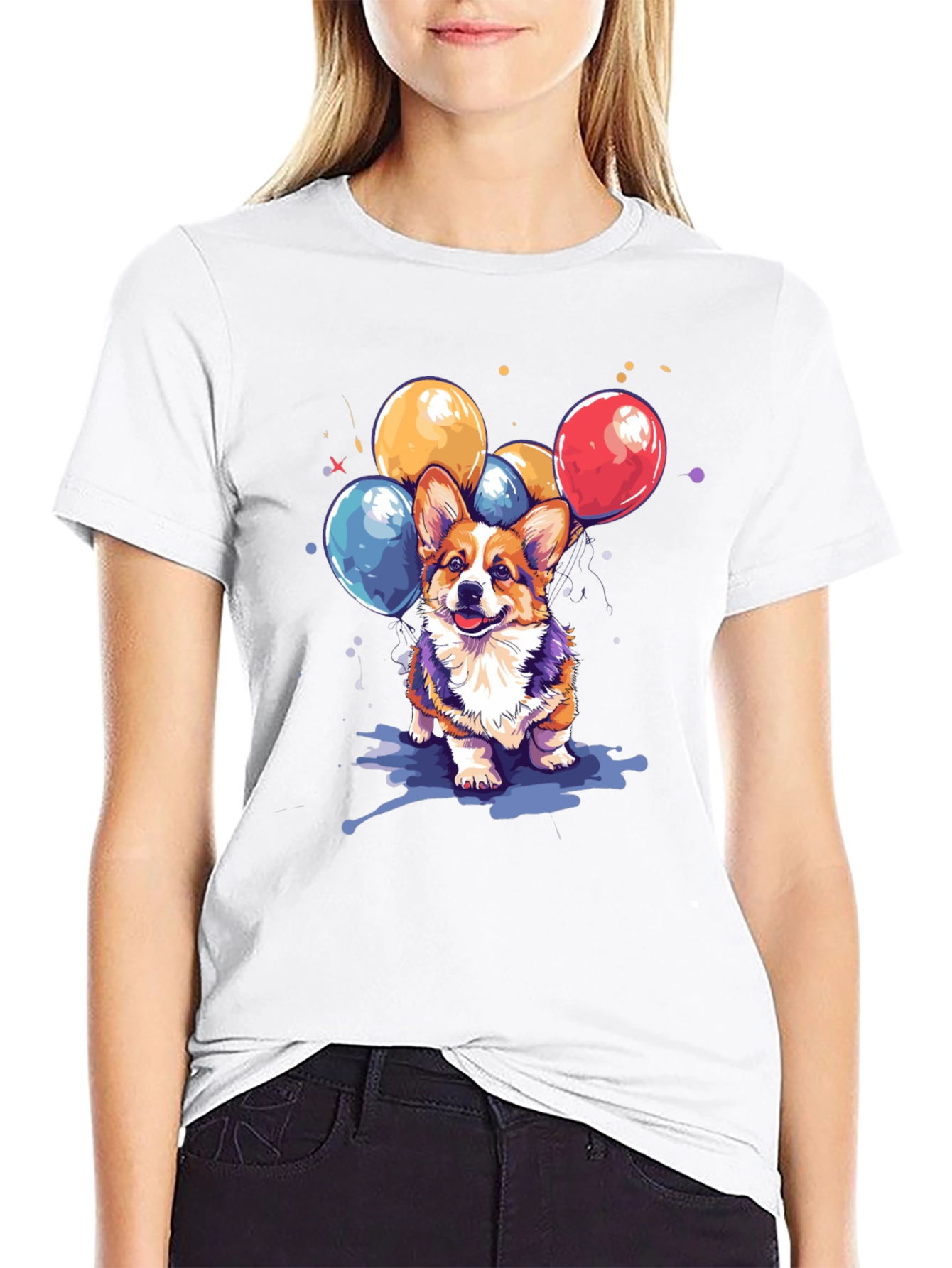 Corgi Dog with Balloons Graphic T-Shirt