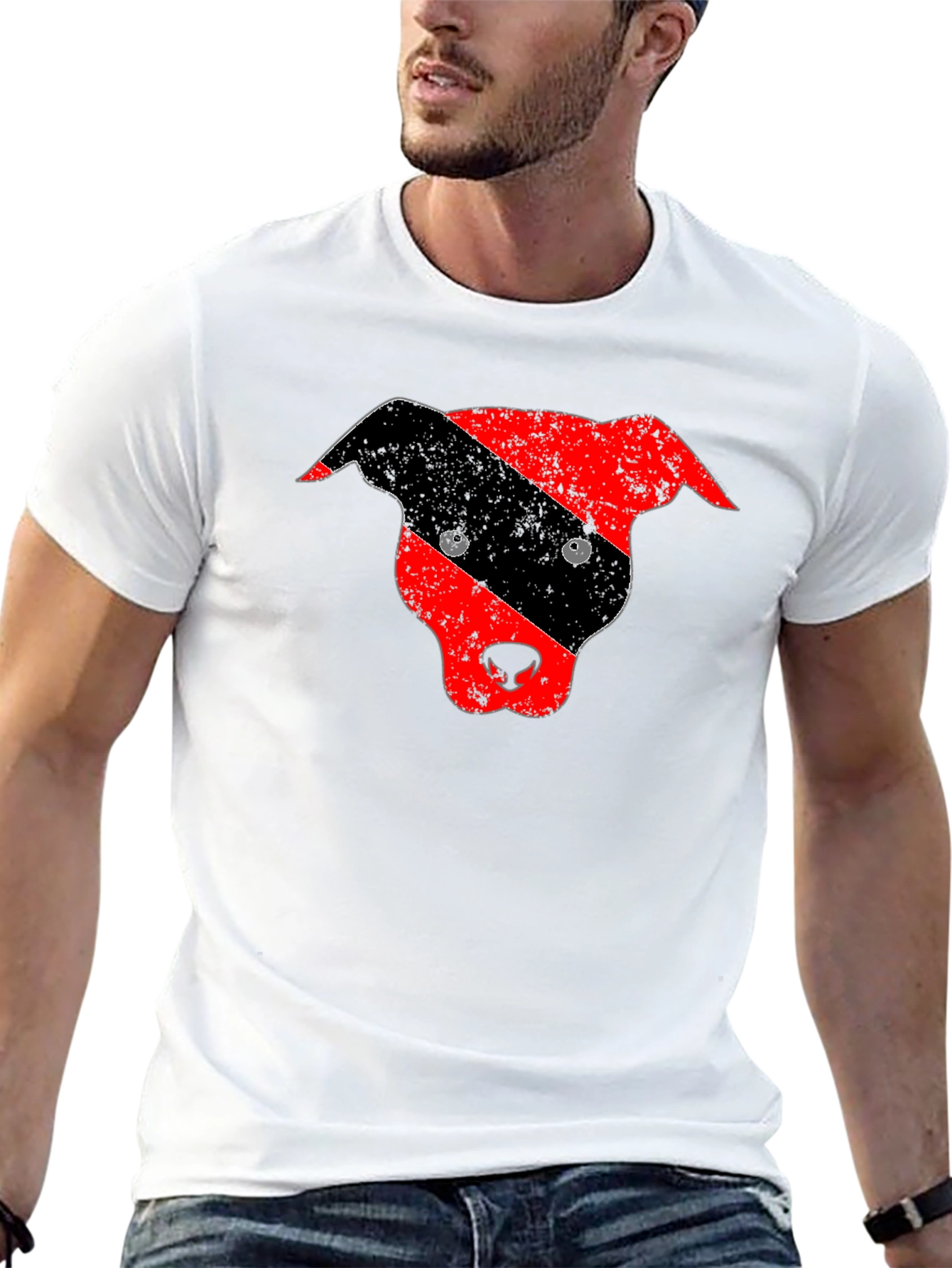 Distressed Pitbull Dog Head Graphic Tee